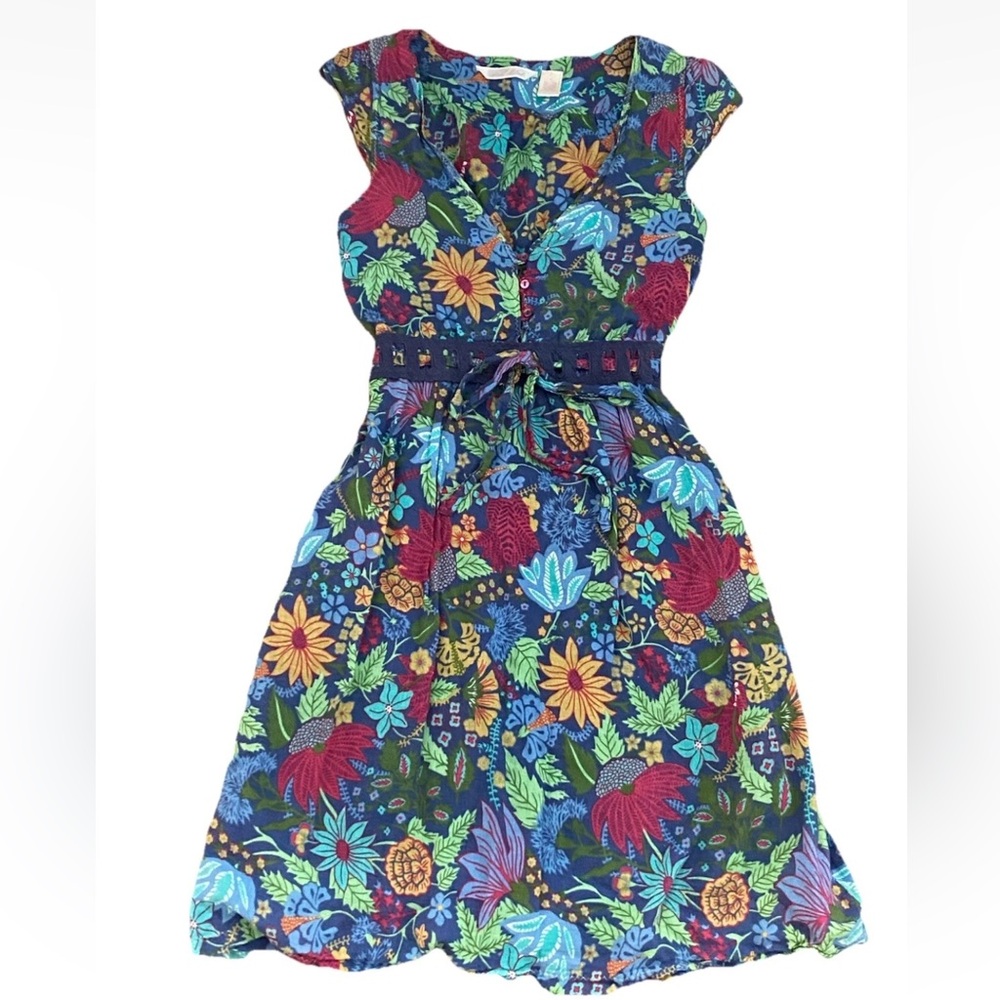 Derek Heart Floral Dress Juniors Size S Capped Sleeve V-neck Cotton Lined Y2K